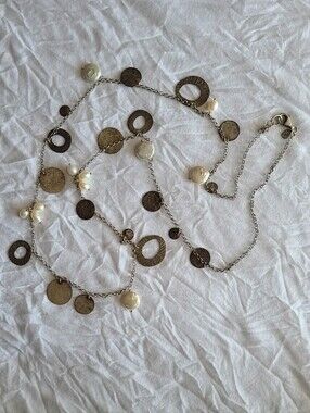 Silpada Sterling Silver Disc & Freshwater Pearl Long Necklace